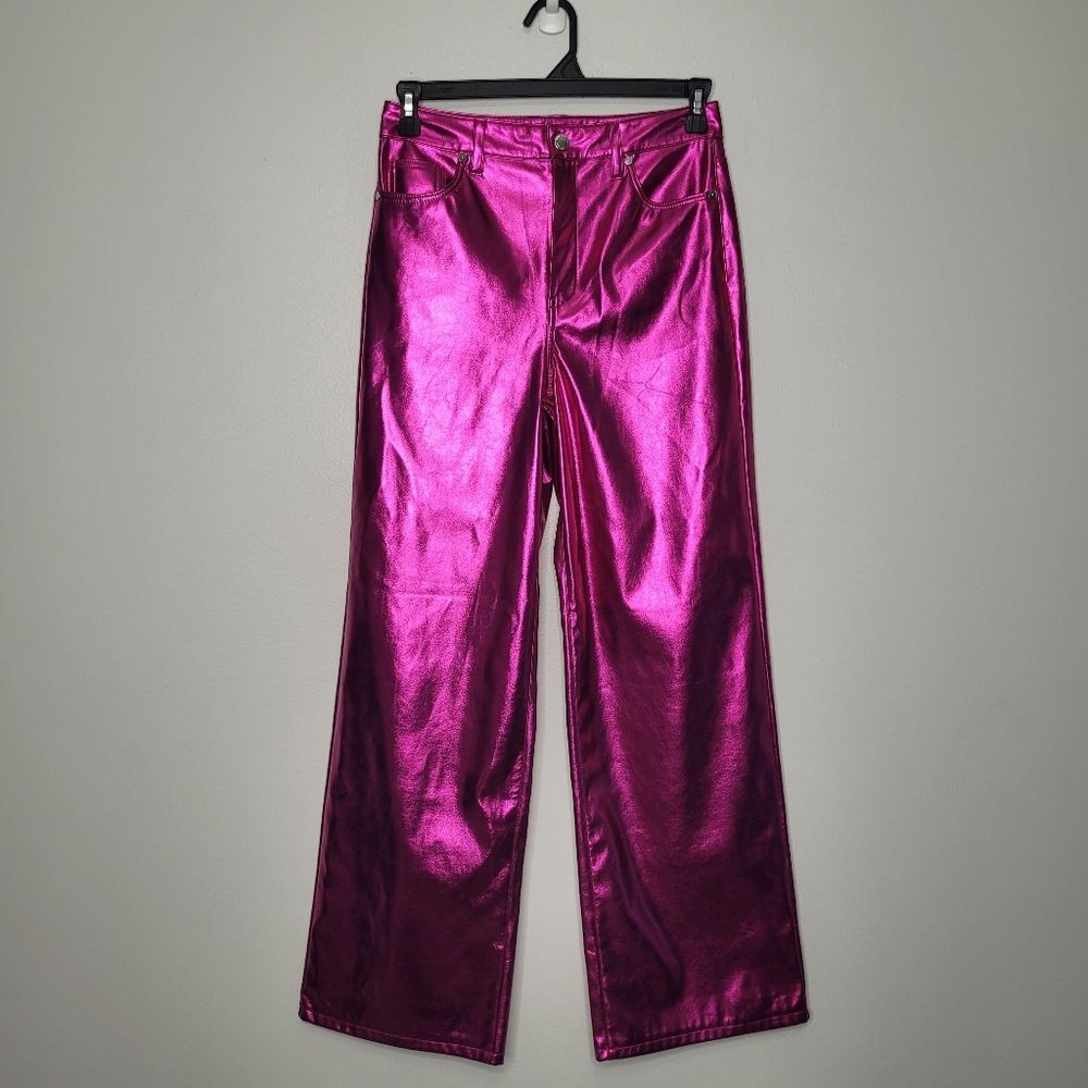 Blank nyc metallic pink relaxed fit futuristic rave club kids pants size 28 NWT